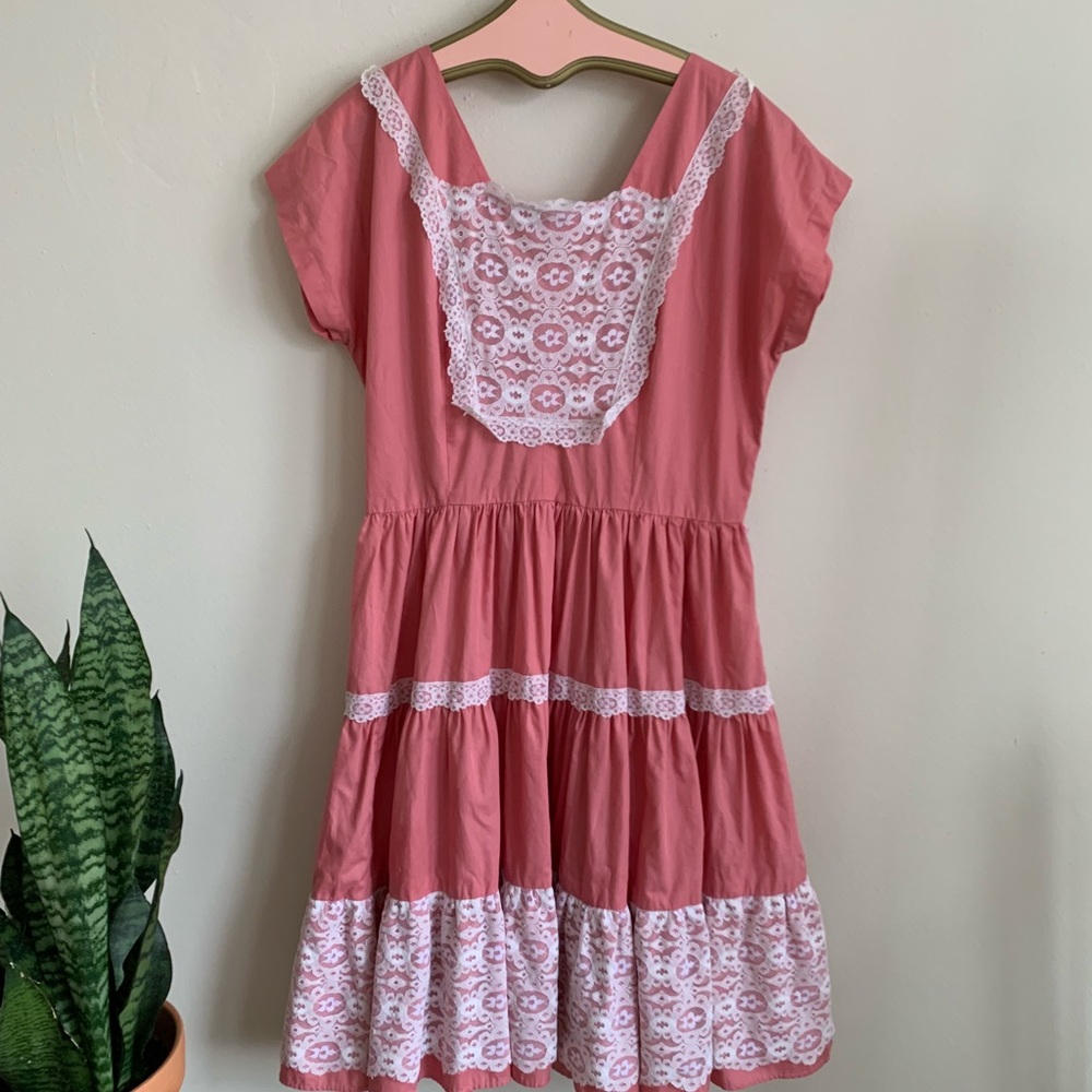 Vintage Pink and lace square dancing Dress